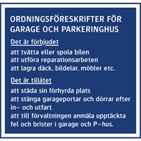 parkeringsskylt ordningsföreskrifter för garage och parkeringshus