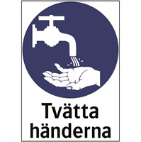 Påbudsskylt: Tvätta händerna.