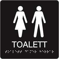 Taktil skylt: Toalett dam/herr