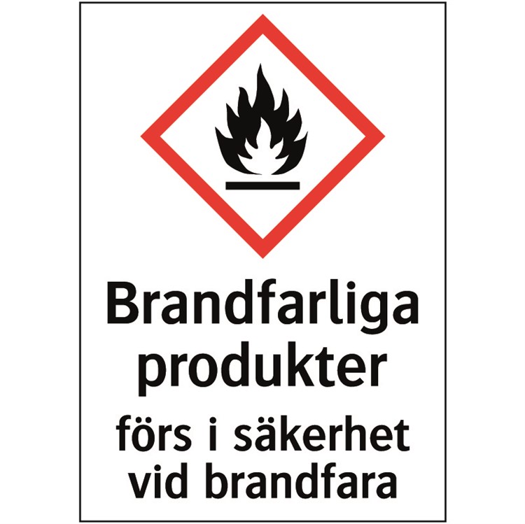 Kemisk varningsdekal: Barndfarliga produkter förs i säkerhet vid brandfara