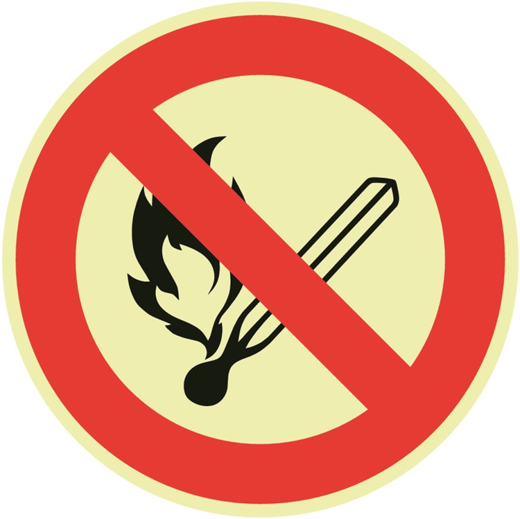 Efterlysande brandskylt: Rökning och öppen eld förbjuden