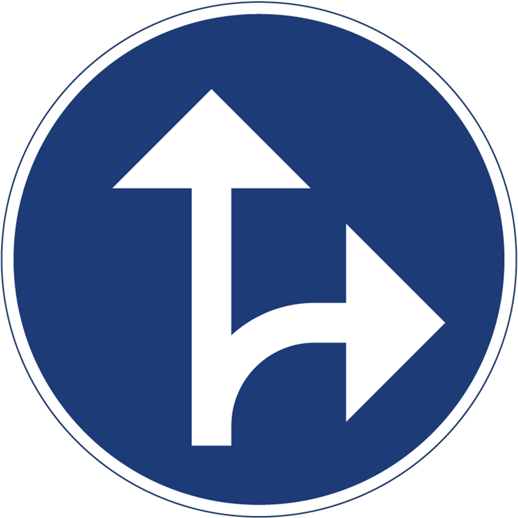 trafikmärke påbjuden körriktning rakt fram eller höger