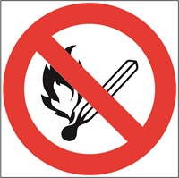 Förbudsskylt: Rökning och öpen eld förbjuden