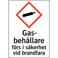 Kemisk varningsdekal: Gasolbehållare förs i säkerhet vid brandfara