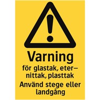 Varningsskylt: varning för glastak, eternittak, plasttak