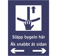 Skylt: Släpp bygeln här. Åk snabbt åt sidan.