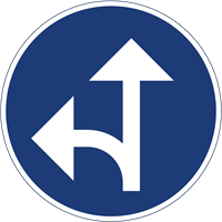 trafikmärke påbjuden körriktning rakt fram eller vänster