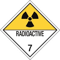 Varningsetikett: Radioaktivt ämne som företer de beskrivna riskerna under 7A, 7B eller 7C