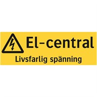 Varningsdekal: El.central. Livsfarlig spänning.