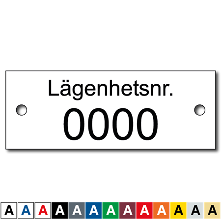 Lasergraverad lägenhetsskylt 40x15mm (med 2st hål)