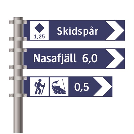 Dubbelsidig vägvisningsskylt, 400-700x75mm (eller upp till 0,06m2)