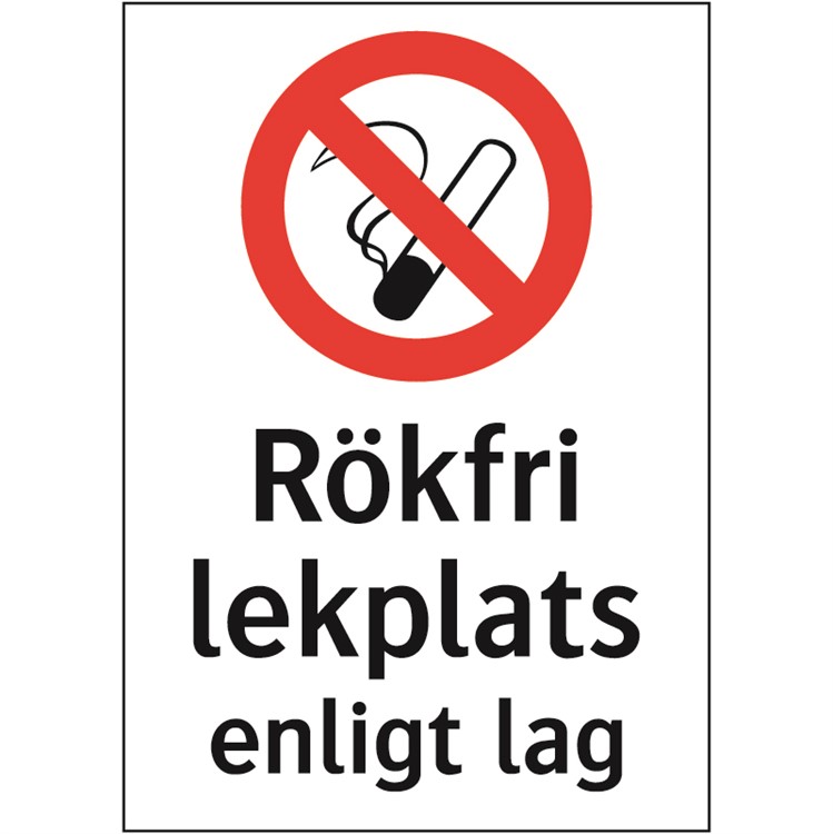 Förbudsskylt: Rökfri lekplats enligt lag