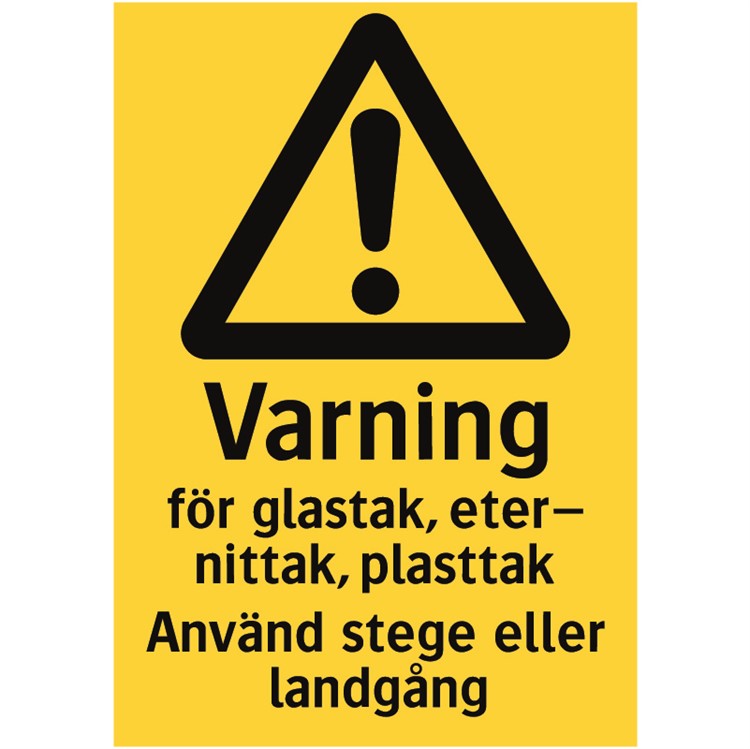 Varningsskylt: varning för glastak, eternittak, plasttak