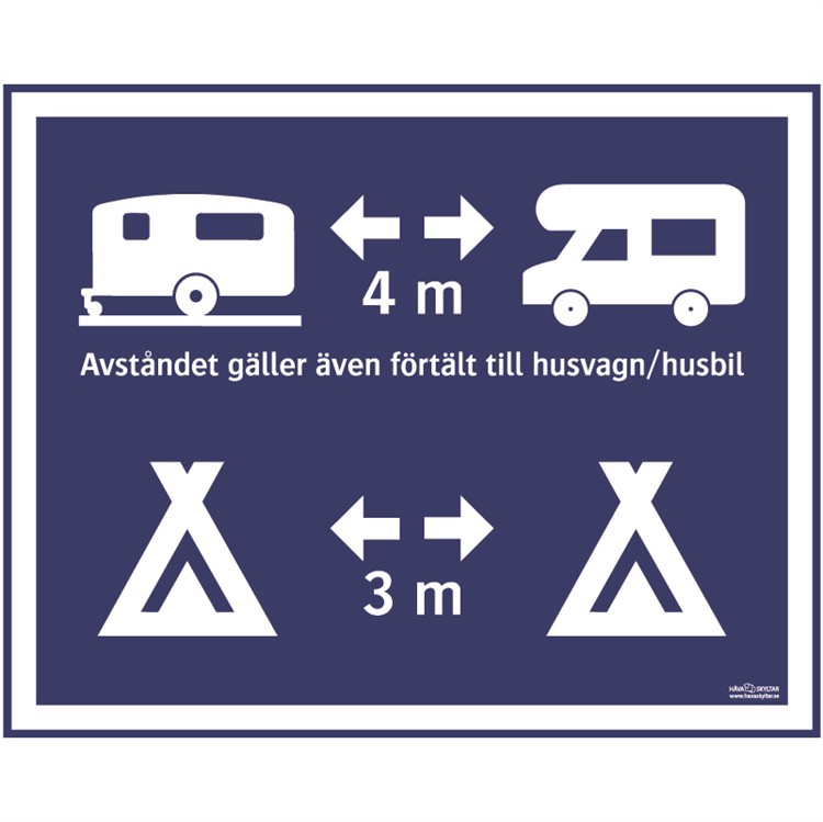 Skylt: Avståndet gäller även förtält till husvagn/husbil.