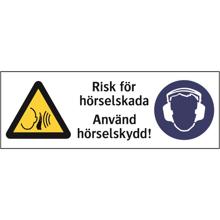 Påbudsdekal: Risk för hörselskada, använd hörselskydd