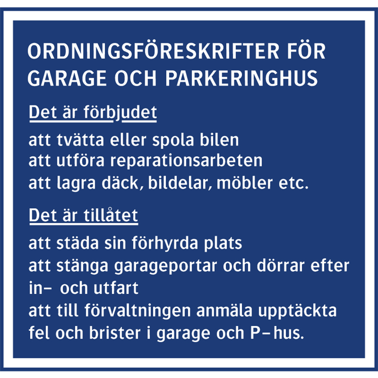 parkeringsskylt ordningsföreskrifter för garage och parkeringshus