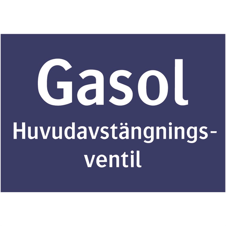 Informationsdekal: Gasol. Huvudavstängsningsventil.